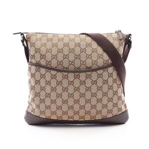 Gucci GG Canvas Perforated Leather Trim Flap Messenger Crossbody Bag Tan Brown